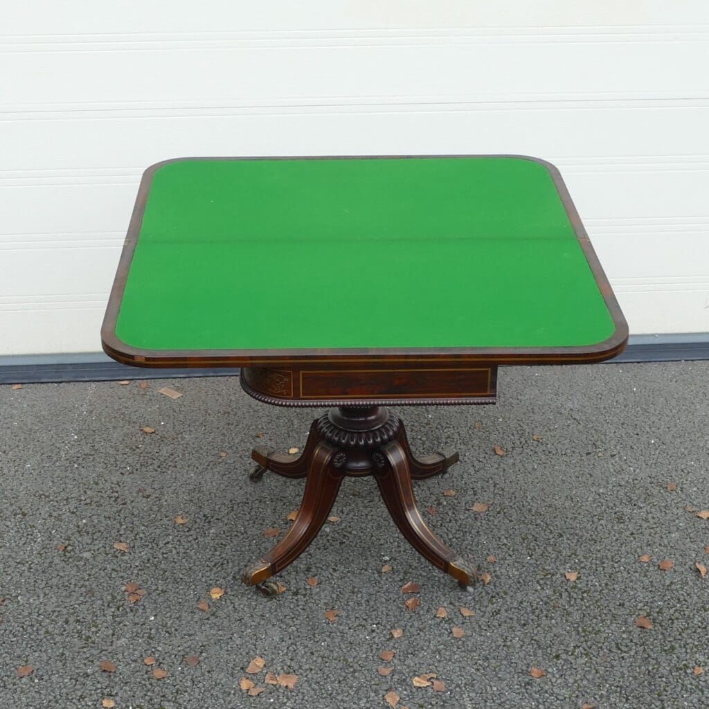 Brass and Veneer Marquetry Games Table, £200-£400, March FA 2025 (2 of 2) Brass and Veneer Marquetry Games Table unfolded