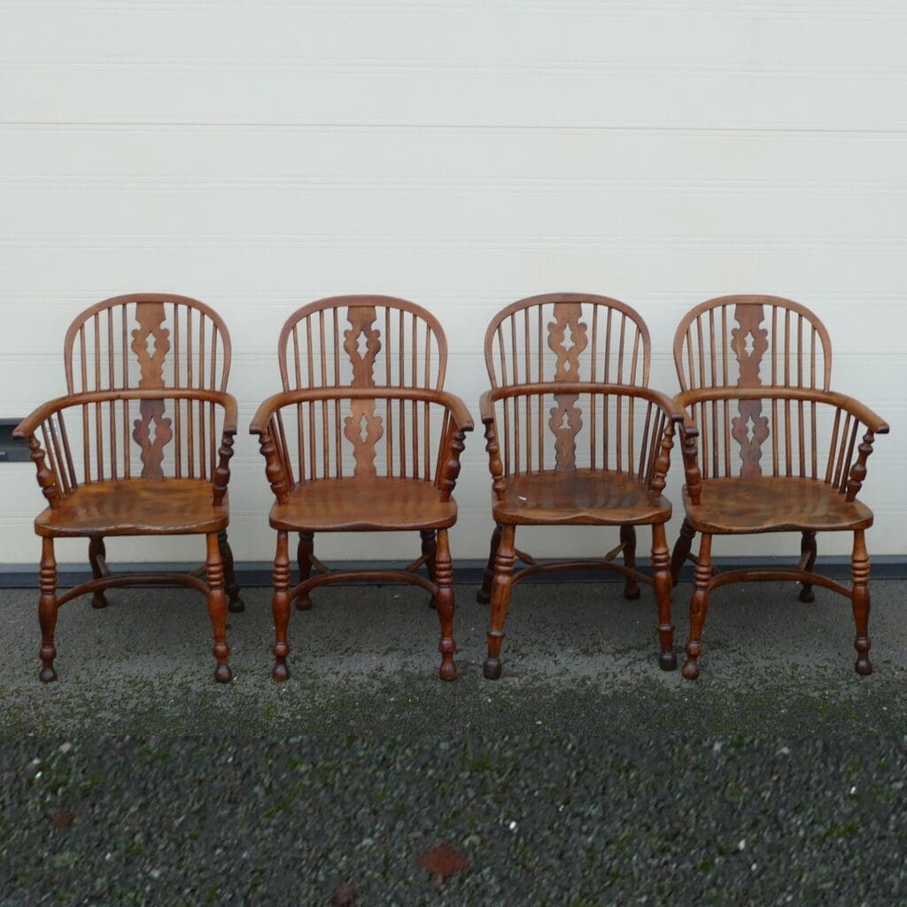 Four 19th Century Elm and Yew Windsor Armchairs, £60-£120, March FA 2025 Four 19th Century Elm and Yew Windsor Armchairs