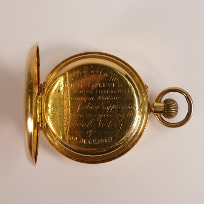 Lot-1540-18ct-gold-pocket-watch-2 Inscription on an 18ct gold vintage pocket watch