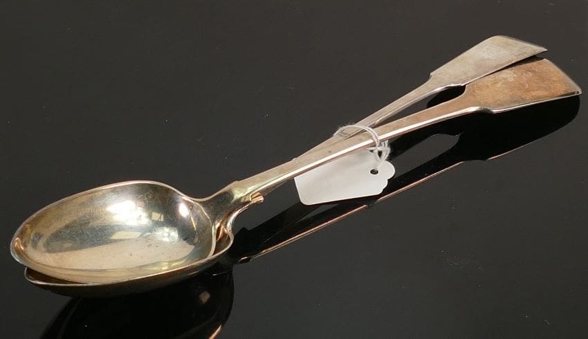 Lot-1557-Two-large-silver-stuffing-basting-spoons Two large silver stuffing or basting spoons