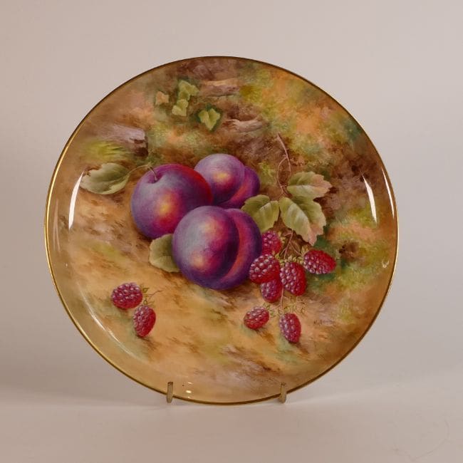Lot-1272-Royal-Worcester-gilded-cabinet-plate-hand-painted-with-fruit-signed-H-Aynton A Royal Worcester gilded cabinet plate, hand-painted with fruit and signed H Aynton