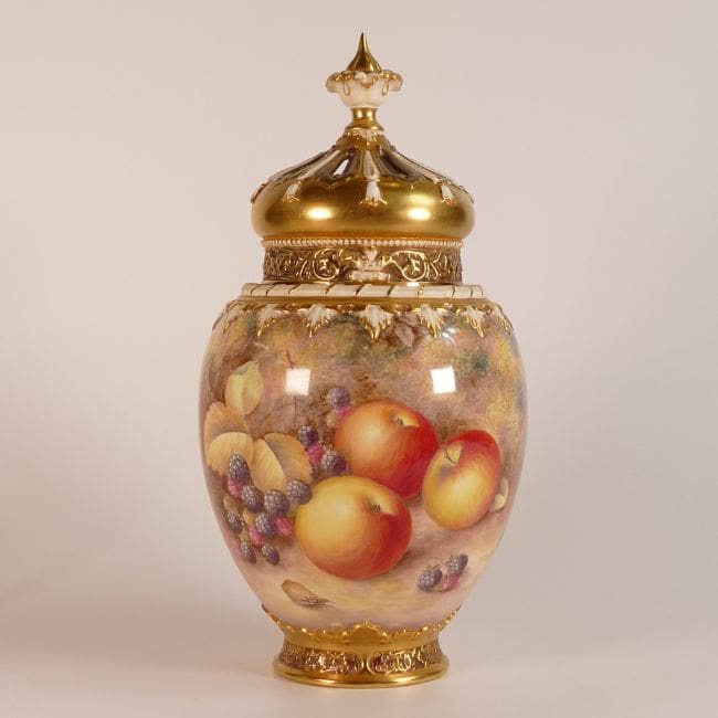 Lot-1323-H-Ayrton-for-Royal-Worcester-hand-painted-fruit-still-life-potpourri-vase-and-cover A Royal Worcester hand-painted fruit still life potpourri vase and cover by H. Ayrton