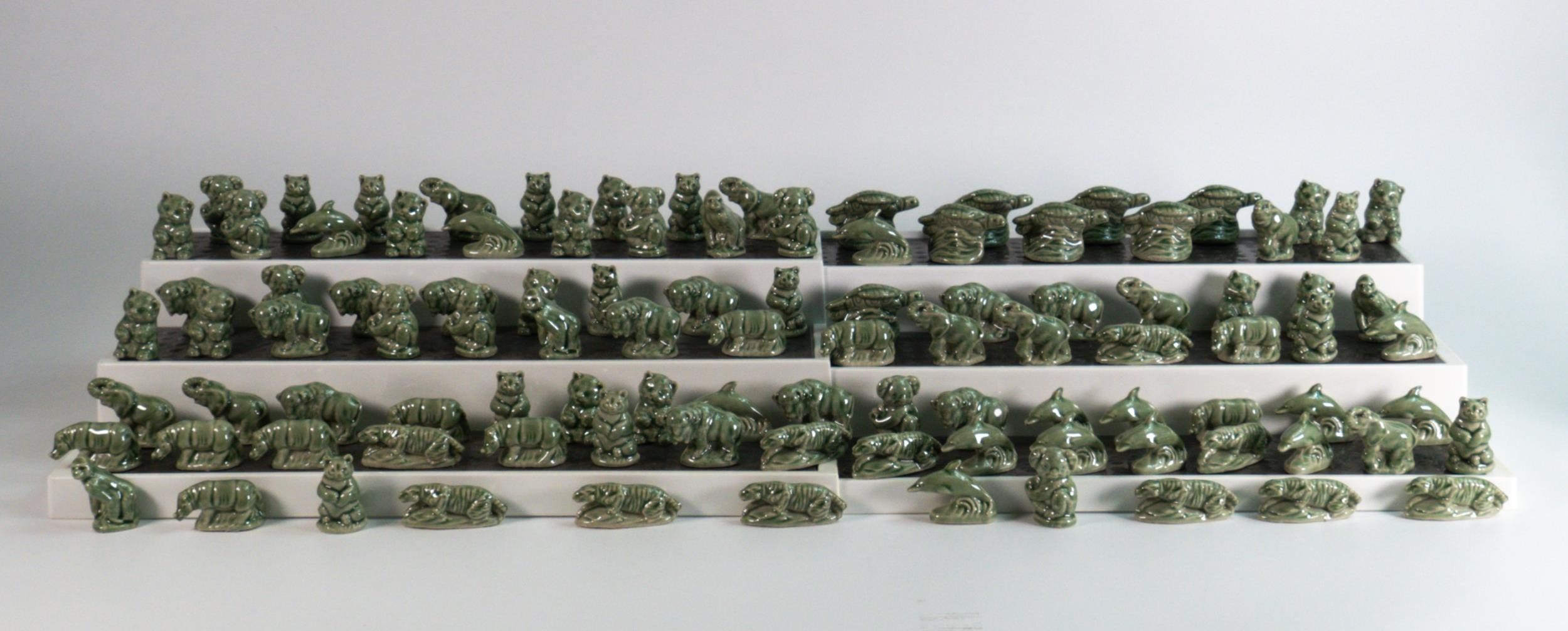 Wade green glazed whimsies, £1,400, Nov 2023 A large collection of green glazed Wade Whimsies protoypes